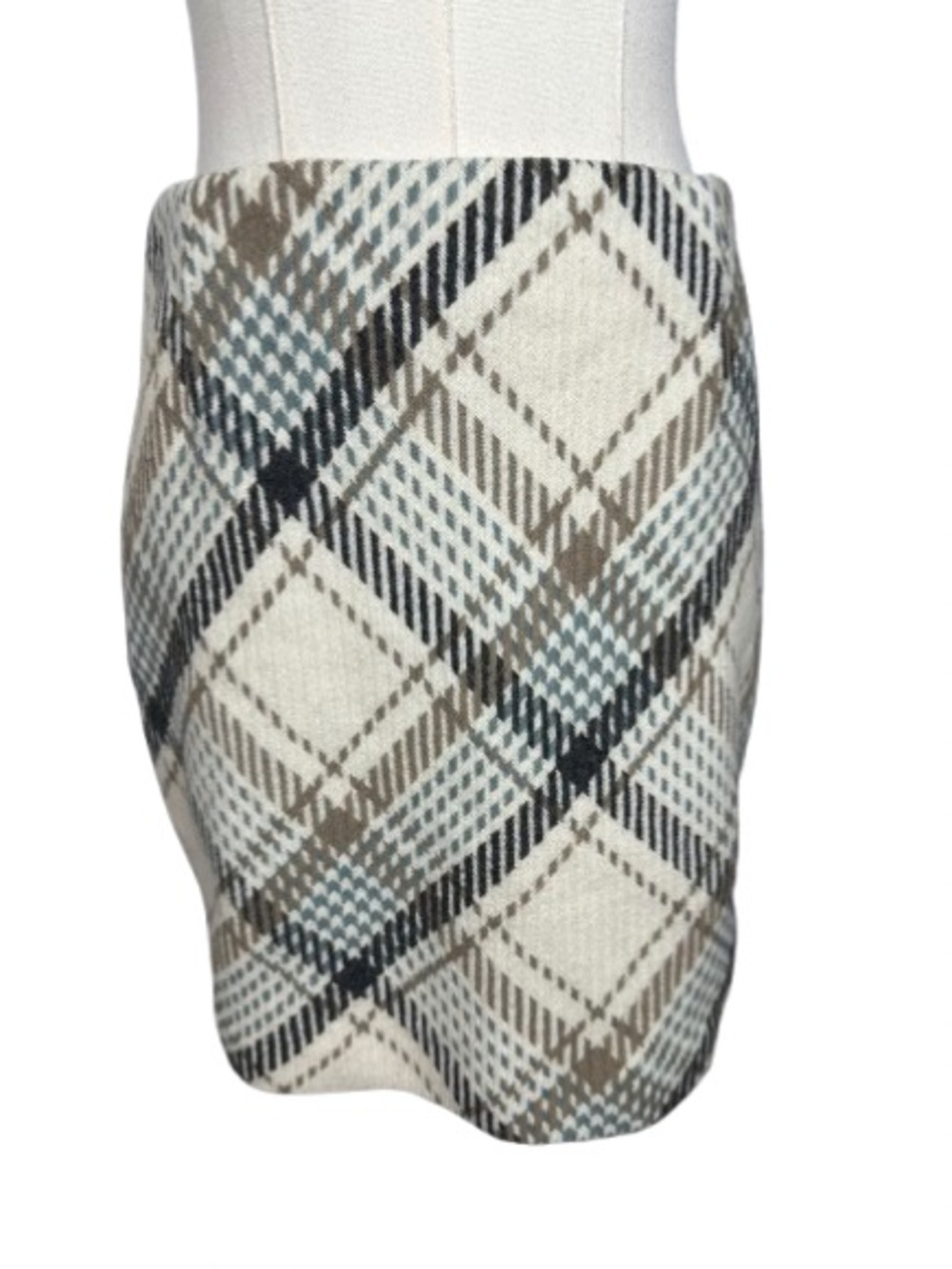 H&M Plaid Knit Pencil Skirt in Cream and Taupe Size 6